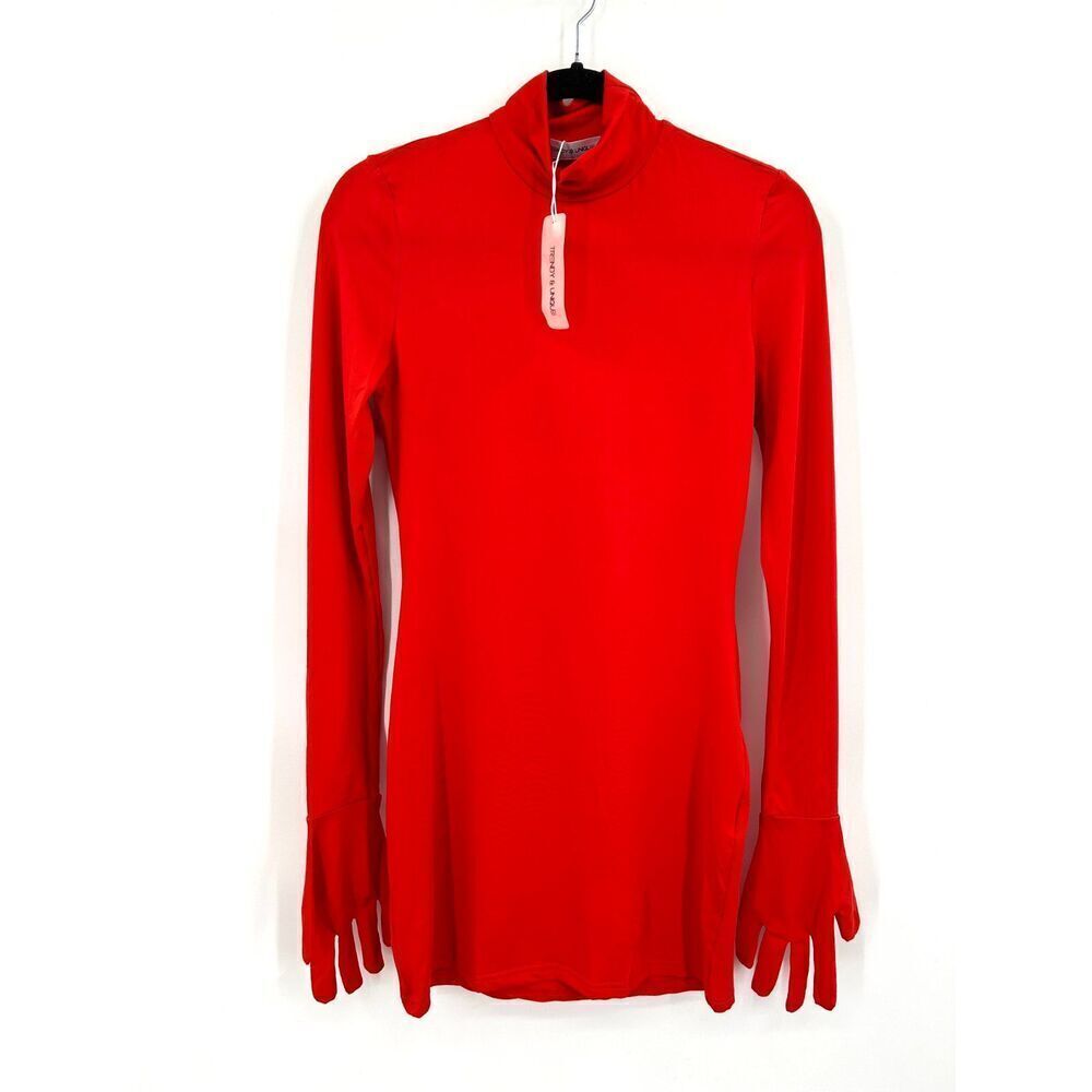 NWT TRENDY & UNIQUE Red Finger Sleeve Mock Neck Bodycon Dress Size Large